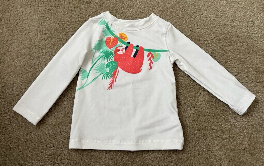 Cat & Jack Long Sleeve Sloth White Swim Shirt UPF 50+ Rashguard 18 Months NEW